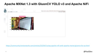 22 @PaaSDev
Apache MXNet 1.3 with GluonCV YOLO v3 and Apache NiFi
https://community.hortonworks.com/articles/222367/using-apache-nifi-with-apache-mxnet-gluoncv-for-yo.html
 