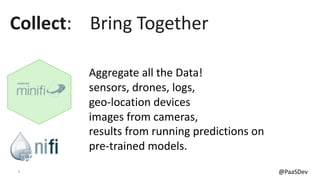 9 @PaaSDev
Aggregate all the Data!
sensors, drones, logs,
geo-location devices
images from cameras,
results from running predictions on
pre-trained models.
Collect: Bring Together
 