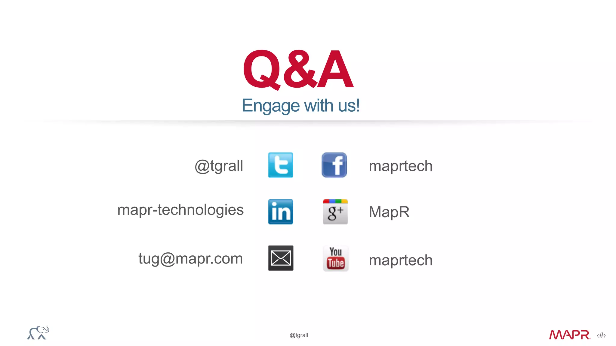 © 2015 MapR Technologies ‹#›@tgrall
Q&A
@tgrall maprtech
tug@mapr.com
Engage with us!
MapR
maprtech
mapr-technologies
 