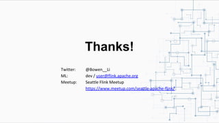 Thanks!
Twitter: @Bowen__Li
ML: dev / user@flink.apache.org
Meetup: Seattle Flink Meetup
https://www.meetup.com/seattle-apache-flink/
 
