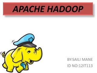 APACHE HADOOP
BY:SAILI MANE
ID NO:12IT113
 