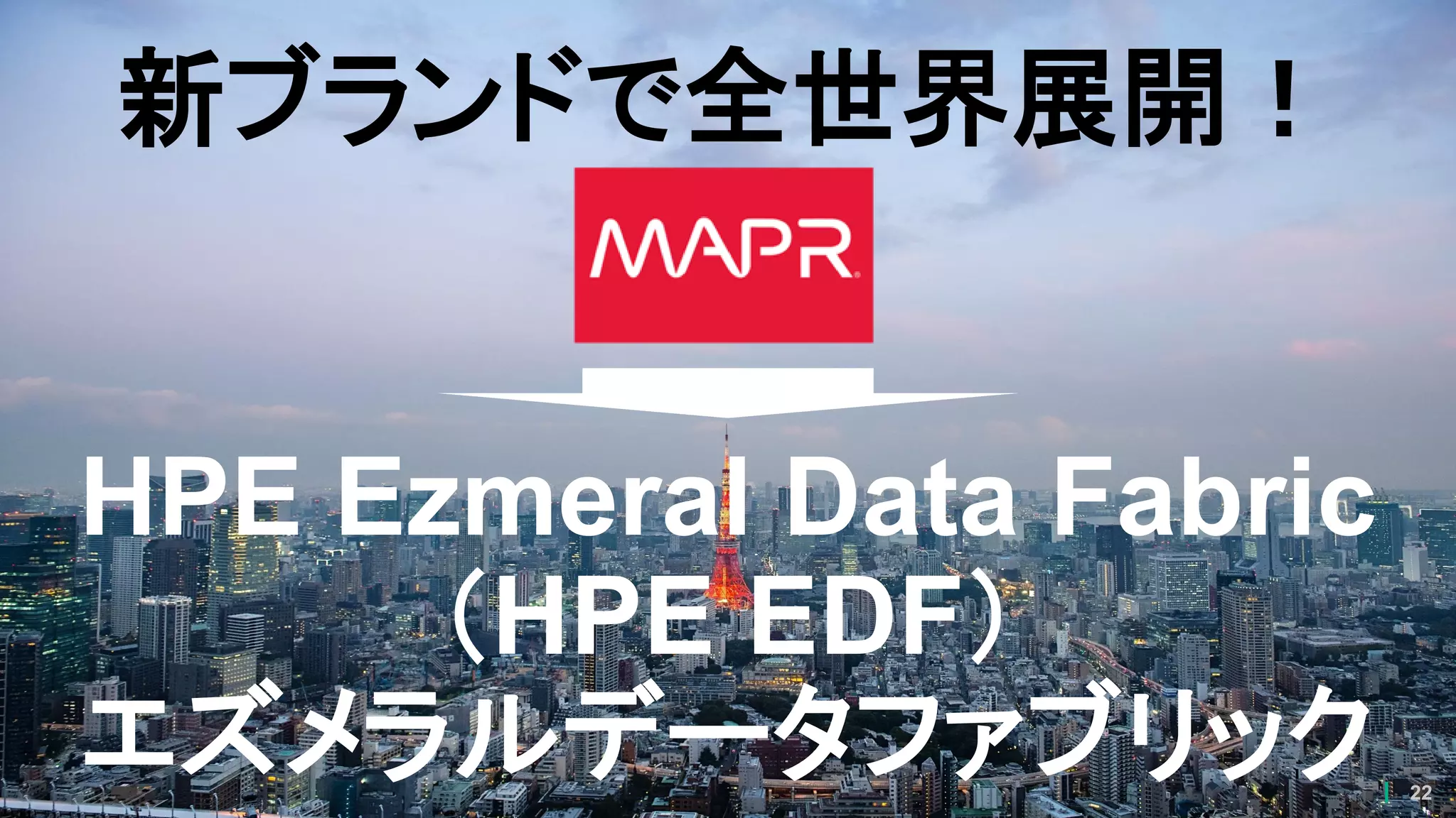 22
新ブランドで全世界展開！
HPE Ezmeral Data Fabric
（HPE EDF）
エズメラルデータファブリック
 
