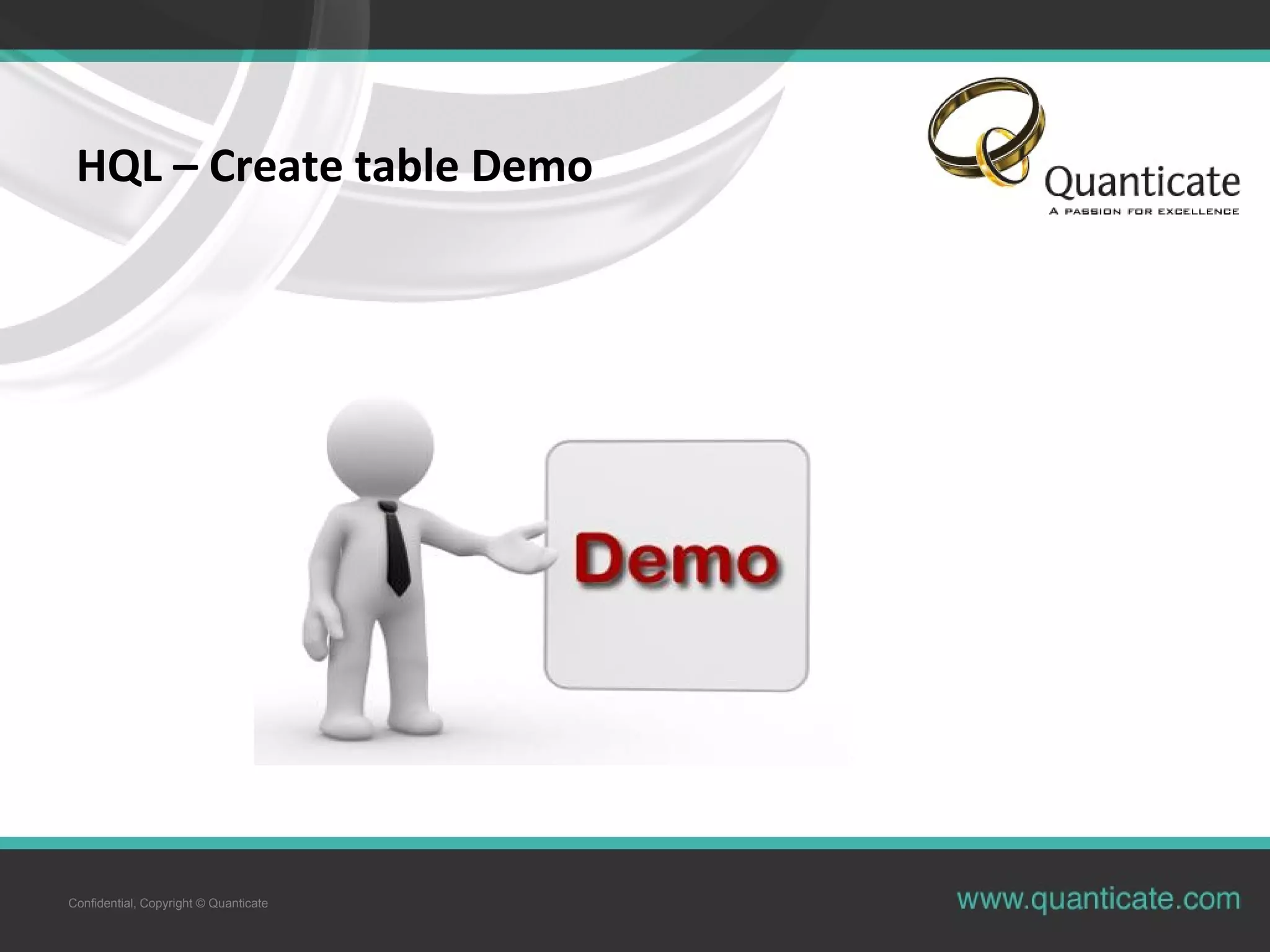 Confidential, Copyright © Quanticate
HQL – Create table Demo
 