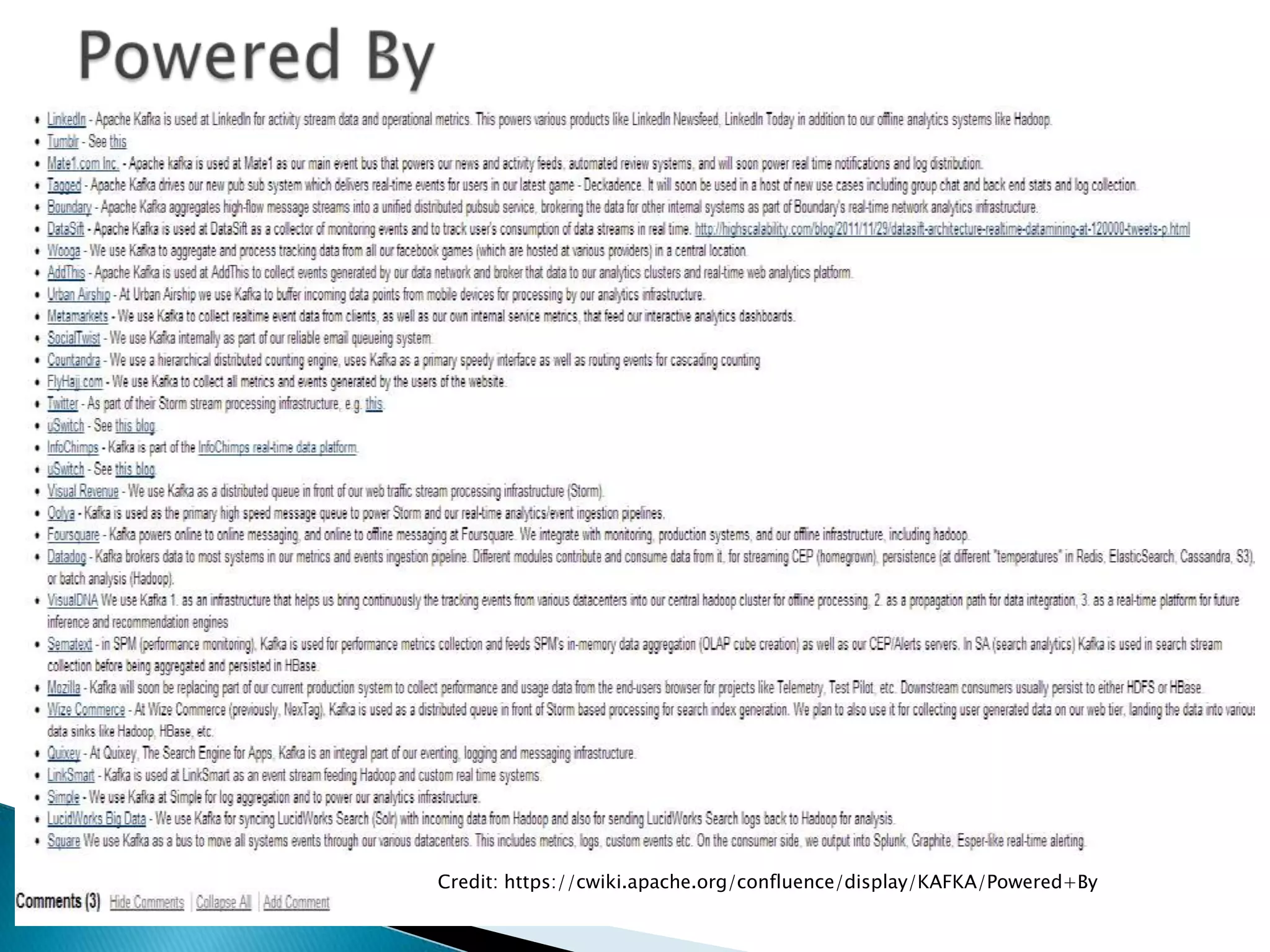 Credit: https://cwiki.apache.org/confluence/display/KAFKA/Powered+By
 