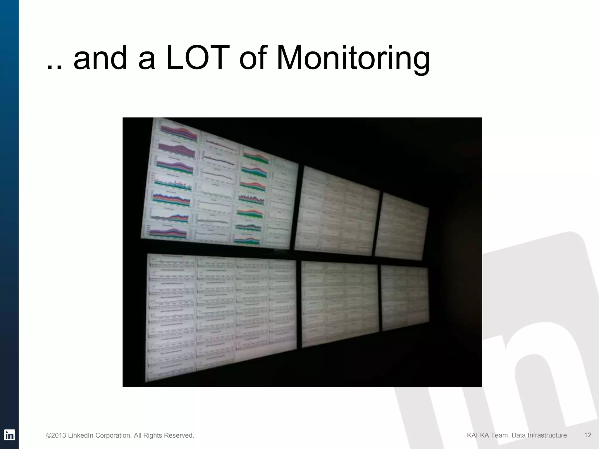 ©2013 LinkedIn Corporation. All Rights Reserved. KAFKA Team, Data Infrastructure
.. and a LOT of Monitoring
12
 
