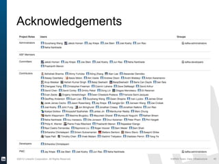©2013 LinkedIn Corporation. All Rights Reserved. KAFKA Team, Data Infrastructure 46
Acknowledgements
 