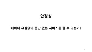 18
안정성
데이터 유실없이 중단 없는 서비스를 할 수 있는가?
 