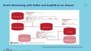 @KaiWaehner - www.kai-waehner.de
@KaiWaehner - www.kai-waehner.de
Event Streaming with Kafka and ksqlDB at an Airport
https://www.confluent.io/kafka-summit-sf18/serving-the-real-time-data-needs-of-an-airport/
 