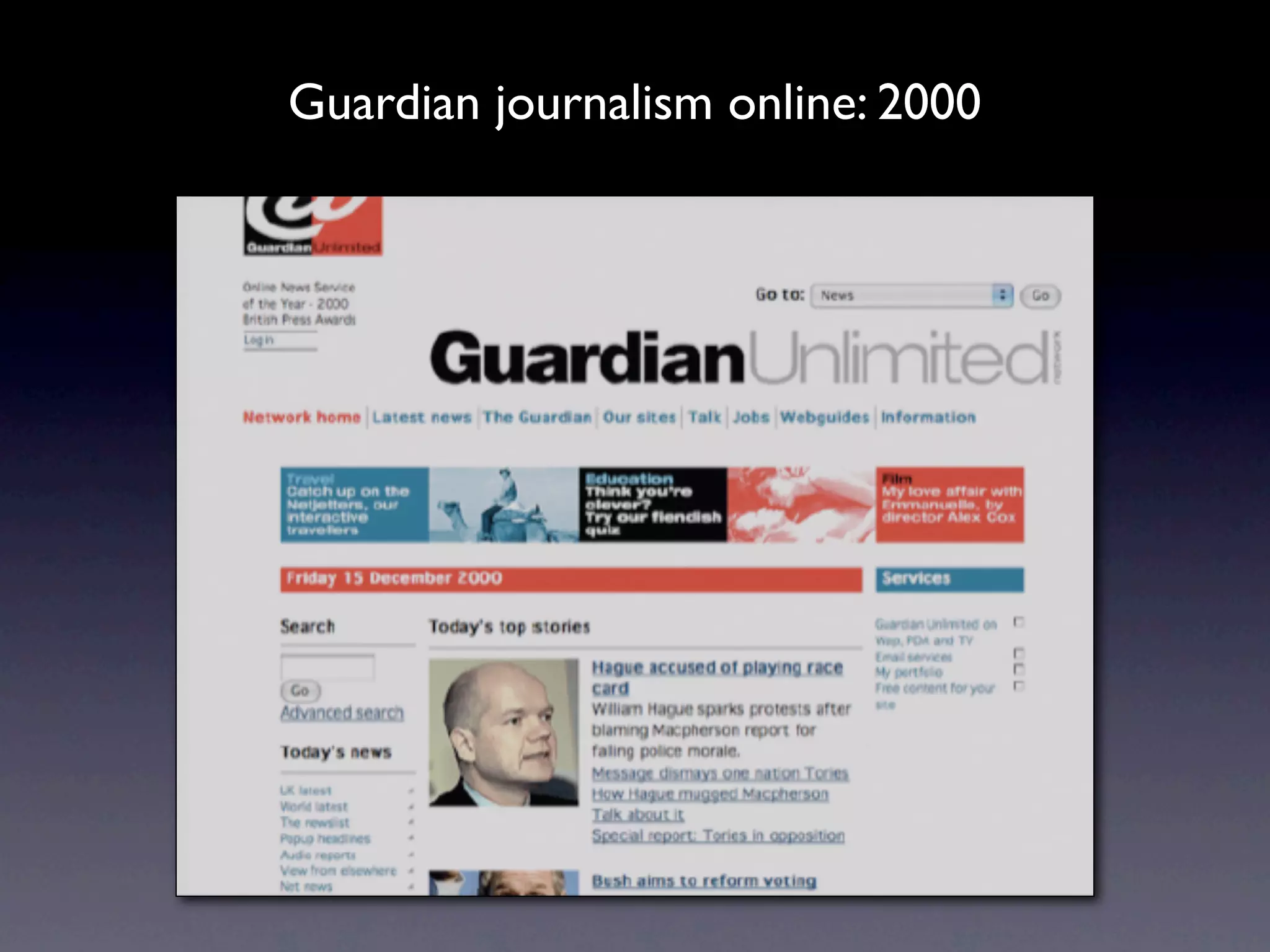 Guardian journalism online: 2000 