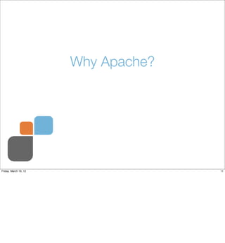 Why Apache?




Friday, March 16, 12                 11
 