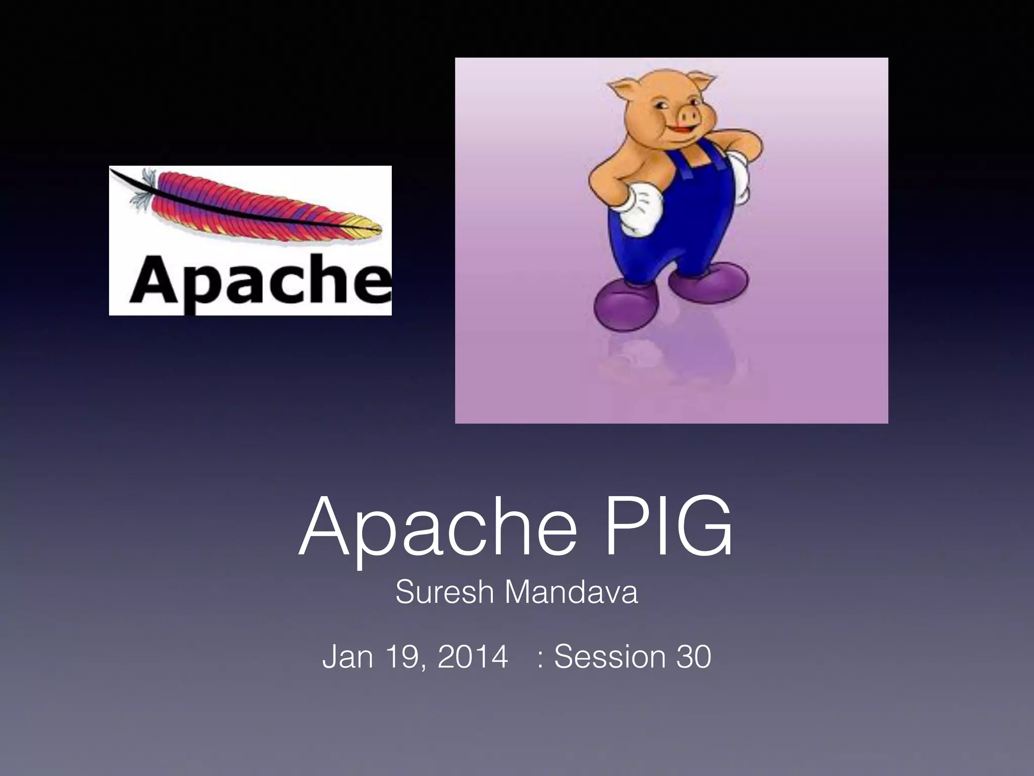 Apache PIG
Suresh Mandava
Jan 19, 2014 : Session 30
 