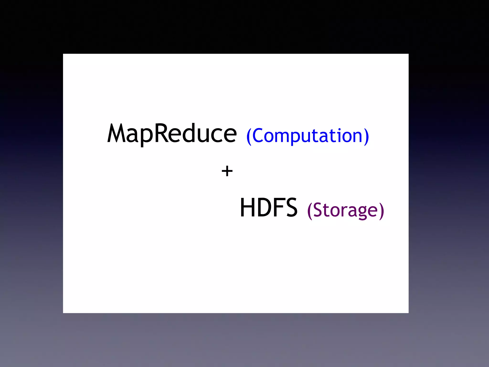 MapReduce (Computation)
+
HDFS (Storage)
 