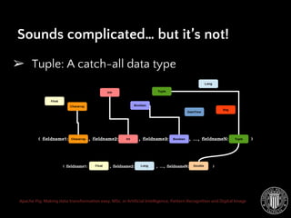 Apache Pig: Making data transformation easy. MSc. in Artificial Intelligence, Pattern Recognition and Digital Image
Sounds complicated… but it’s not!
➢ Tuple: A catch-all data type
 