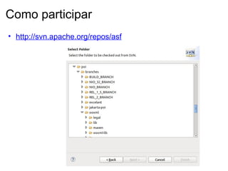 Como participar
• http://svn.apache.org/repos/asf
 