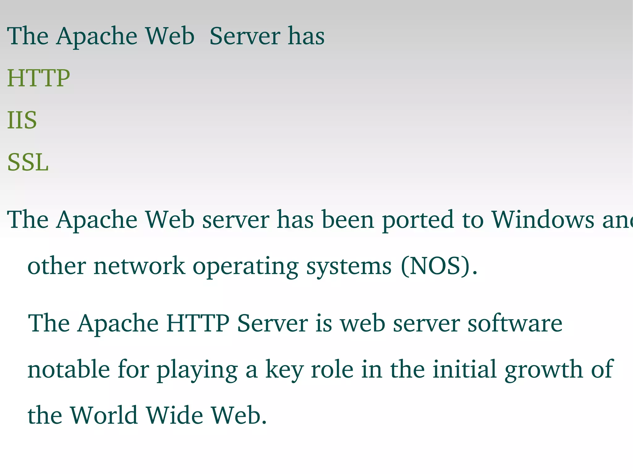 The name &quot;Apache&quot; derives from the word &quot;patchy&quot; that the Apache developers used to describe early versions of their software. 