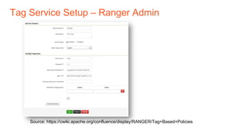 Tag Service Setup – Ranger Admin
Source: https://cwiki.apache.org/confluence/display/RANGER/Tag+Based+Policies
 