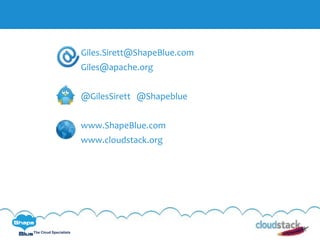 C l i c k t o e d i t
The Cloud Specialists
Giles.Sirett@ShapeBlue.com
Giles@apache.org
@GilesSirett @Shapeblue
www.ShapeBlue.com
www.cloudstack.org
 