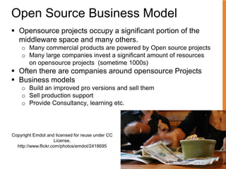 Open Source Business Model<br />Opensourceprojects occupy a significant portion of the middleware space and many others. <...