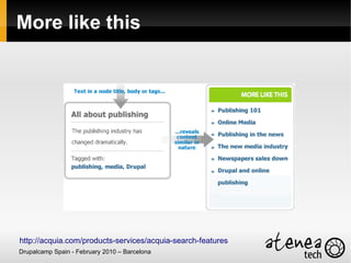 More like this




http://acquia.com/products-services/acquia-search-features
Drupalcamp Spain - February 2010 – Barcelona
 