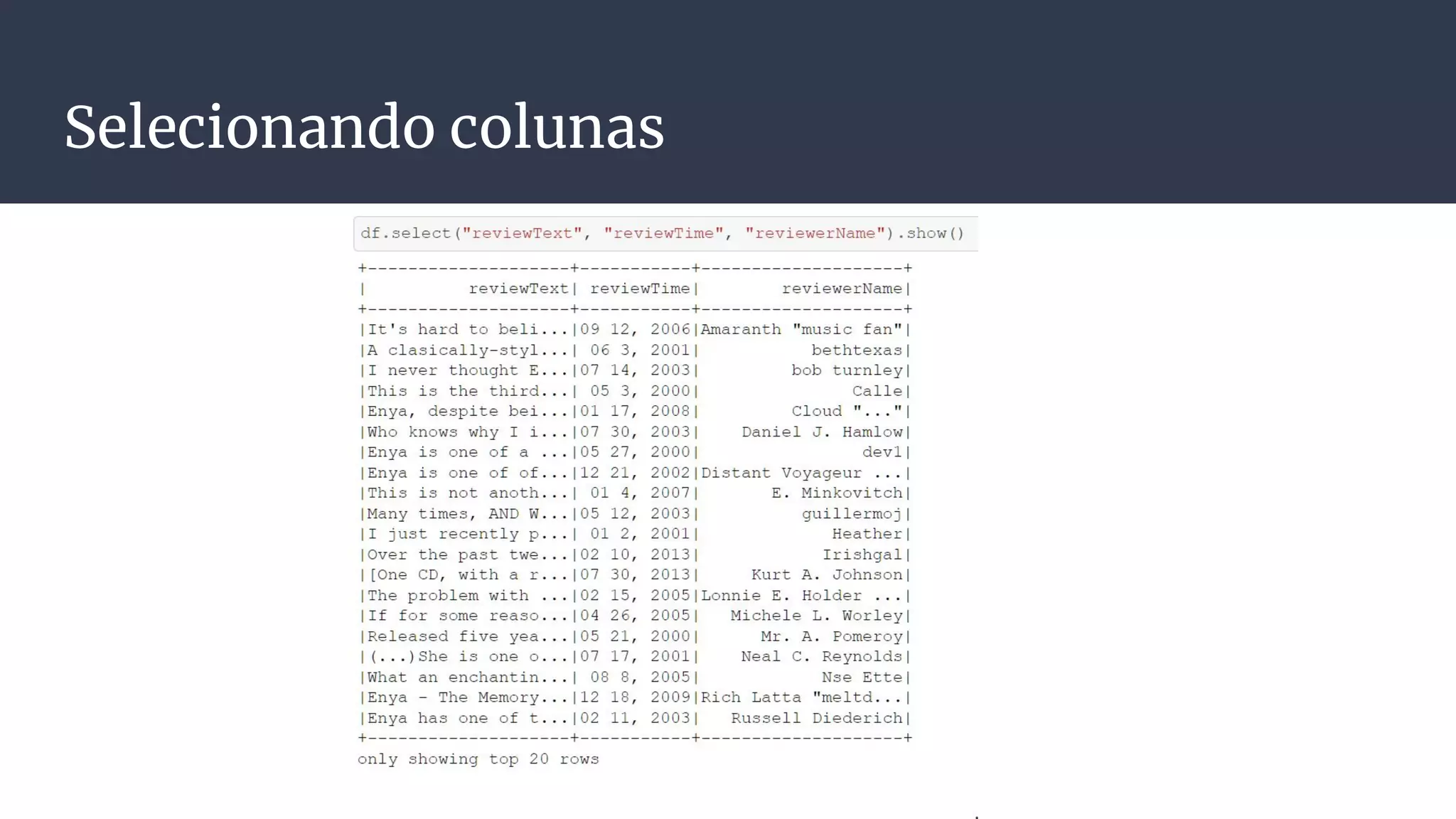 Selecionando colunas
 