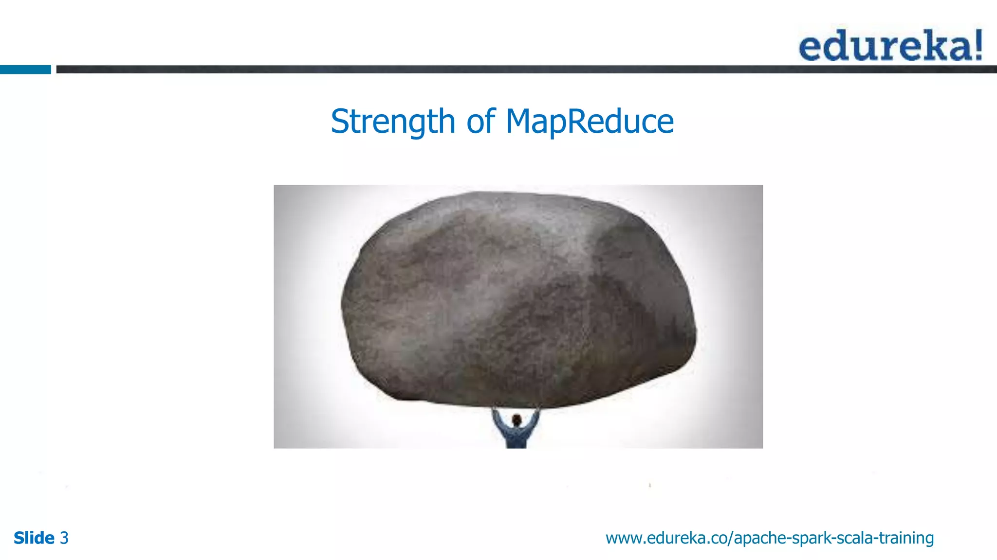 Slide 3Slide 3Slide 3 www.edureka.co/apache-spark-scala-training
Strength of MapReduce
 