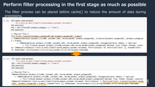 © 2022, Amazon Web Services, Inc. or its Affiliates.
Perform filter processing in the first stage as much as possible
The filter process can be placed before cache() to reduce the amount of data during
processing.
 