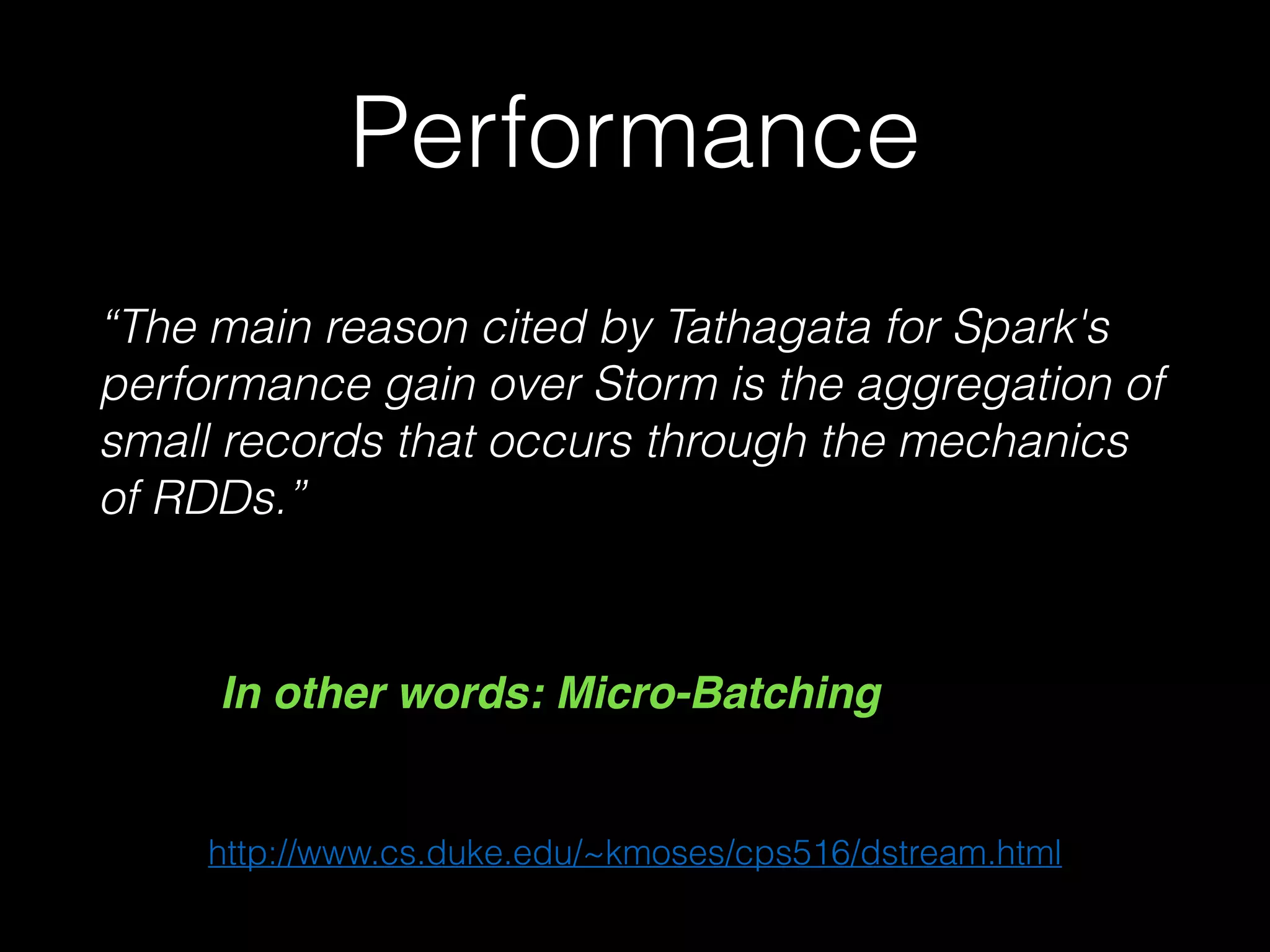Apache Storm + Kafka
Apache Kafka is an ideal source for Storm topologies. It
provides everything necessary for:
• At most once processing
• At least once processing
• Exactly once processing
Apache Storm includes Kafka spout implementations for all
levels of reliability.
Kafka Supports a wide variety of languages and integration
points for both producers and consumers.
 