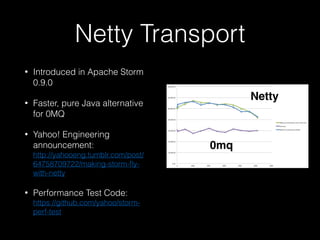 Performance
http://www.cs.duke.edu/~kmoses/cps516/dstream.html
Storm capped at 10k msgs/sec/node?
Spark Streaming 40x faster than Storm?
Others may disagree…
 