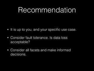 Benchmarking Storm
• 5 nodes on AWS (m1.large - not very powerful)
• 1 ZooKeeper, 1 Nimbus, 3 Supervisors
• Storm Core API and Trident API benchmarks
• Is Trident API slower than Core API?
https://github.com/ptgoetz/storm-benchmark
 