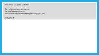 <VirtualHost 192.168.1.40:8080>
ServerName www.example.com
ServerAlias example.com
DocumentRoot /var/www/example.com/public_html
</VirtualHost>
 