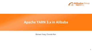 Apache YARN 3.x in Alibaba
Weiwei Yang, Chunde Ren
1
 