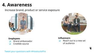 Awareness Example
Herschel Supply - Retail
❏ Encourage user contributions
❏ Discover great influencer on social
❏ Travellers use #WellTravelled to
share their travel experiences
with Herschel’s backpack.
Tweet your questions with #HootsuitePro
 