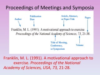 Proceedings of Meetings and Symposia  Franklin, M. L. (1991). A motivational approach to  exercise.  Proceedings of the National  Academy of Sciences, USA, 73,  21-28. 