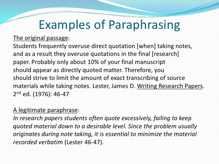 apa format for paraphrasing