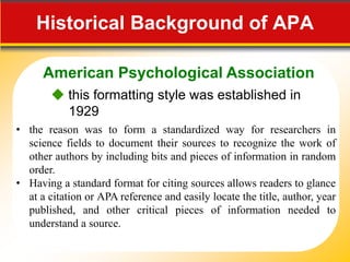 Apa Background AMERICAN PSYCHOLOGICAL ASSOCIATION REFERENCING STYLE & CITATION | PPT