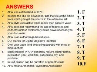 AMERICAN PSYCHOLOGICAL ASSOCIATION REFERENCING STYLE & CITATION | PPT