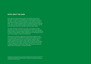 NOTES ABOUT THIS GUIDE
As we meet our clients across the region, one question that comes up
frequently is the desire for knowledge around specialised talent pools in
the region. In order to address this question, we put together this guide to
showcase professional and technical positions across the major countries in
APAC. This is to enable leadership teams to understand the talent landscape
in the region and then determine optimum resourcing strategies to tap into
these specialised talent pools and effectively fill their talent needs.
The salary information provided in this guide is a compilation of actual
placements we made in our areas of specialisations in 2011/2012. We have
chosen to report on actual transactions between our clients and candidates as
it is then an actual reflection of what is happening in the marketplace and will
allow hiring managers to make informed decisions.
Please note the information presented in this document should be used
as a general guide only. As different organisations have different corporate
structures and titling practices, we have used typical corporate titles to
maintain simplicity and to allow for easy comparisons. Where number of
years’ experience is mentioned, it is only to give an approximate framework
in which to gauge what a typical professional is likely to earn with the level
of experience shown for each country. Please also note that we list annual
salaries without information on bonuses or benefits.
All rights reserved. No part of this book may be reproduced or transmitted in any form without the written permission
from Kelly Services. The information contained in the Asia Pacific Professional and Technical Salary Guide 2012 is
intended for educational purposes only. Kelly Services takes no responsibility for any liabilities that emerge based on
the information contained in this guide.
 