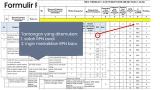 Formulir FMEA 2:
Tantangan yang ditemukan:
1. salah RPN awal
2. ingin menaikkan RPN baru
 