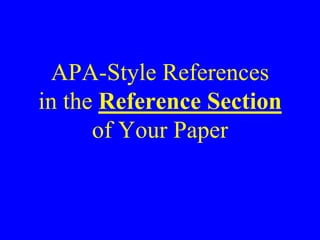 APA-Style References 
in the Reference Section 
of Your Paper 
 