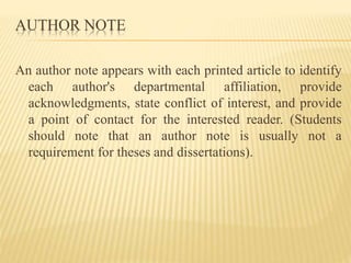 Author Note Examplew APA manual PPT 2 | PPTX