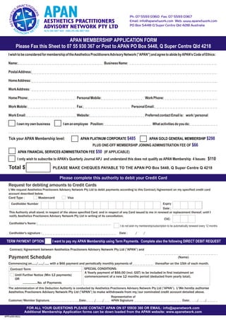 Apan application form plus term cc payment form
