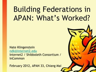 Building Federations in APAN: What’s Worked? ,[object Object],[object Object],[object Object],[object Object]
