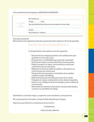 compartir el aprendizaje de manera oral 33
FOTOGRAFÍA
DEL
ALUMNO/A
A los estudiantes de la asignatura APRENDER A APRENDER
...