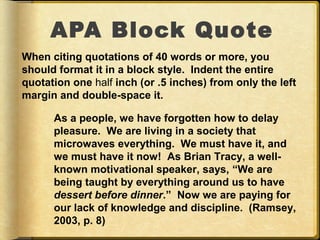 APA Block Quote Format