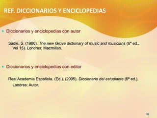 REF. DICCIONARIOS Y ENCICLOPEDIAS


 Diccionarios y enciclopedias con autor

   Sadie, S. (1980). The new Grove dictionar...