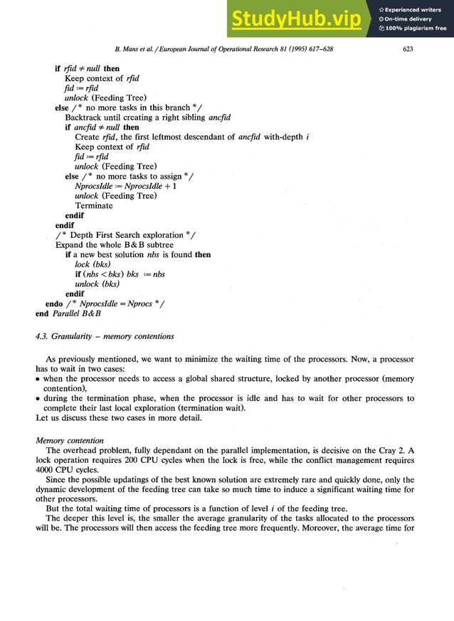 A Parallel Depth First Search Branch And Bound Algorithm For The ...