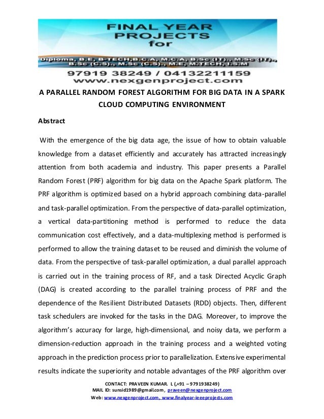 a parallel random forest algorithm for big data in a spark cloud computing environment