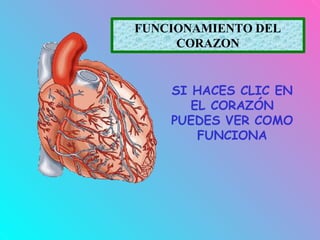 SI HACES CLIC EN
EL CORAZÓN
PUEDES VER COMO
FUNCIONA
FUNCIONAMIENTO DEL
CORAZON
 