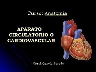 APARATO
CIRCULATORIO O
CARDIOVASCULAR
Curso: Anatomía
Carol García Pereda
 