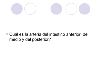  Cuál

es la arteria del intestino anterior, del
medio y del posterior?

 